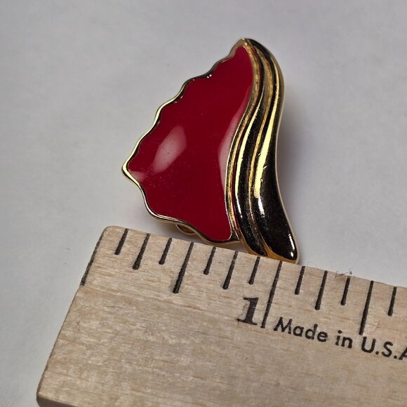 Vintage Trifari Earrings Clip On Red Gold Tone Wings 80s Glam Fashion Retro - Picture 13 of 13